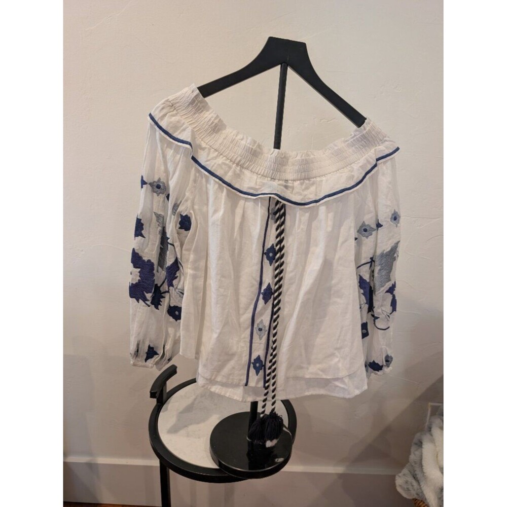MISA • Embroidered Boho Skirt • White/Blue • Size L